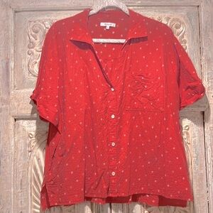 NWOT Madewell V-Neck Pocket Shirt in Floral Jacquard /Red, XXL/